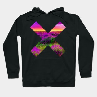 Purple Lavender Field • Letter X Background Cross Shaped Window Aperture. Hoodie